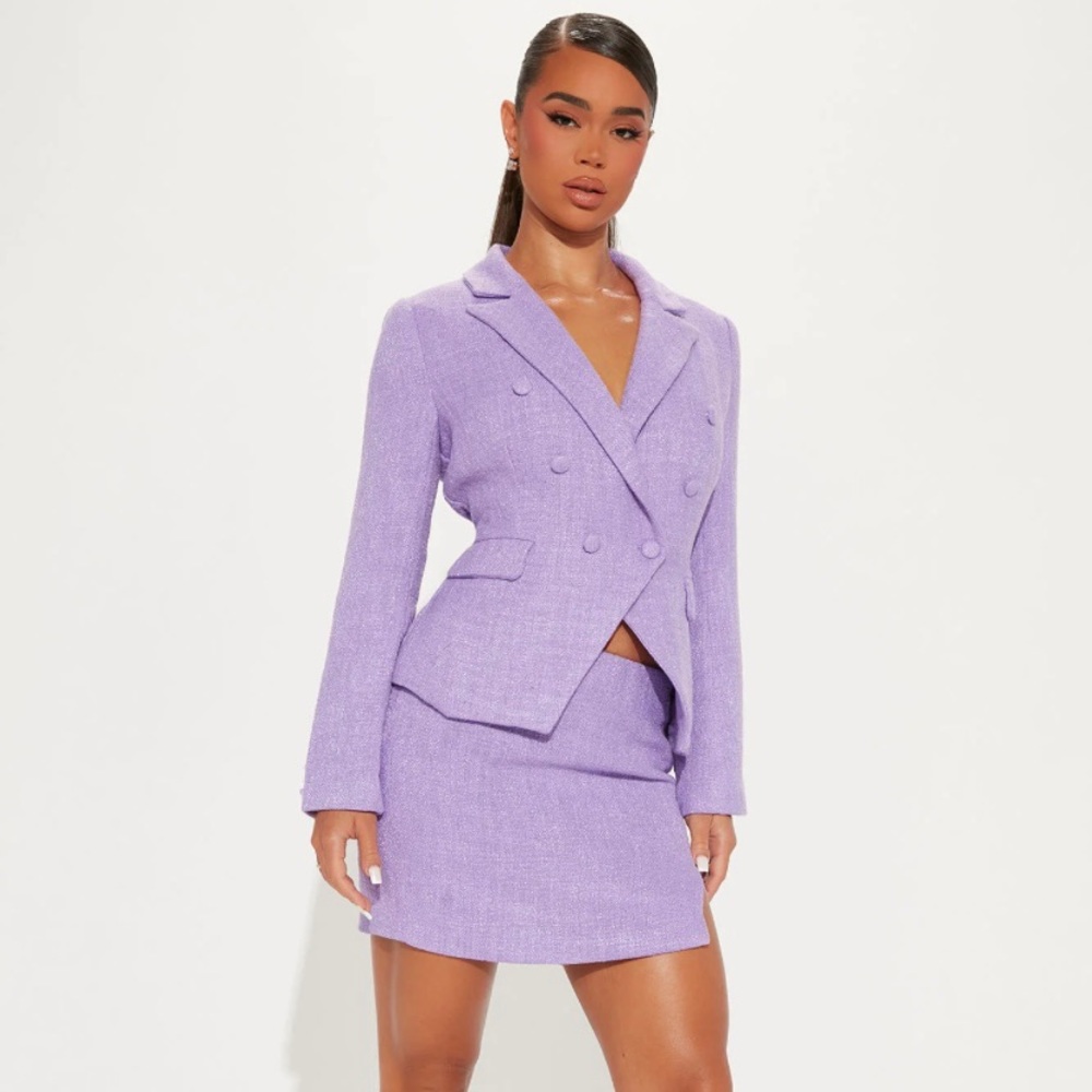 Lavender blazer and skirt